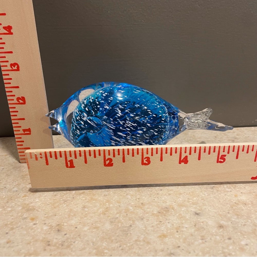 Vintage Swedish Blown Glass Puffer Fish Blue White Sommerso Figurine Paperweight - Picture 11 of 11